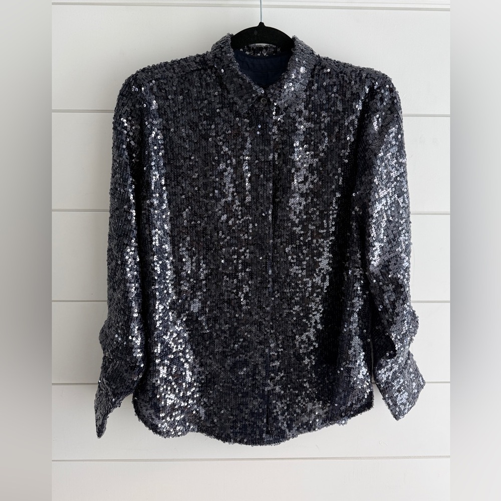 J. Crew Navy Sequin Blouse, Size 6